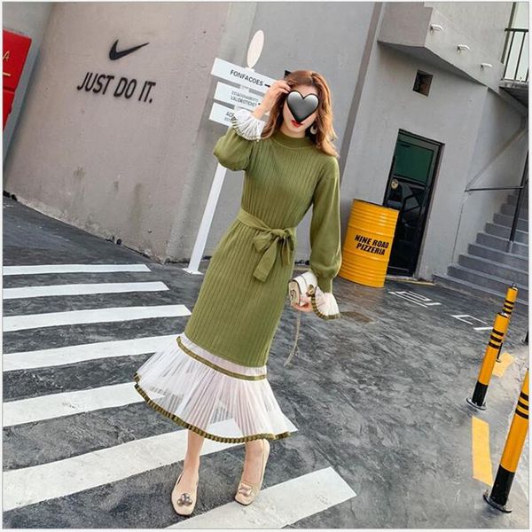 

casual dresses women lace patchwork sweater dress autumn winter knitted long warm pullover spring vestidos z319, Black;gray
