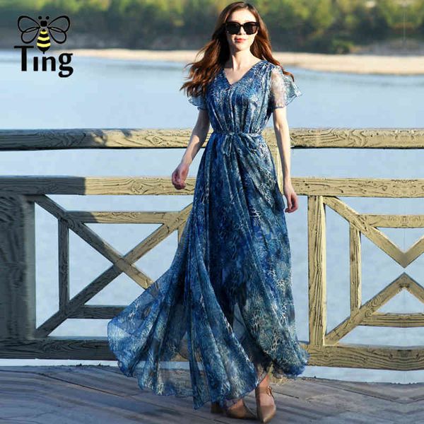

woman boho maxi dress beach party plus size chiffon ladies v neck long floral print summer casual es 210513, Black;gray