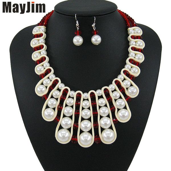 

earrings & necklace 2021 statement african beads crystal pearl jewelry sets handmade silve chain bridal vintage fashion women, Silver