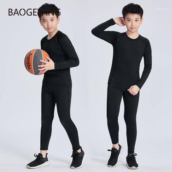 

running sets 2 of children's breathable suit thermal underwear training basketball sweatpants tights t shirt clothing1, Black;blue