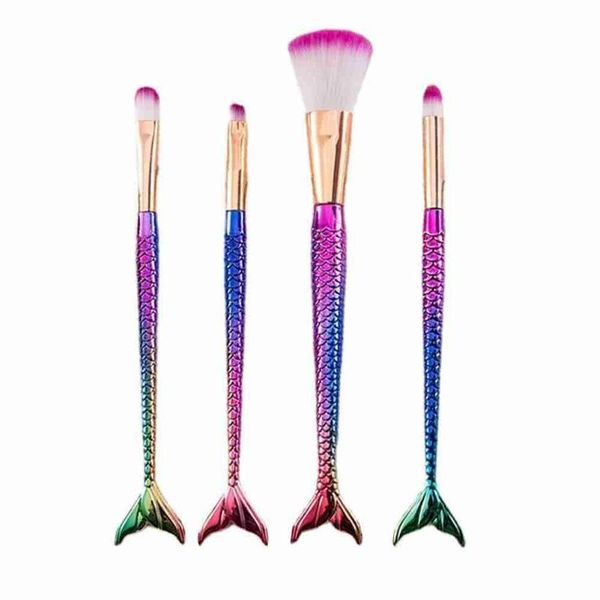 

makeup brushes 4pcs/set mermaid brush fiber colorful soft hair loose powder foundation eyebrow eyeliner beauty tools