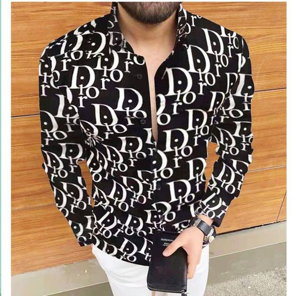 

men's casual shirts hawaiian letter print business slim fashion turn-down collar button brand clothes, White;black