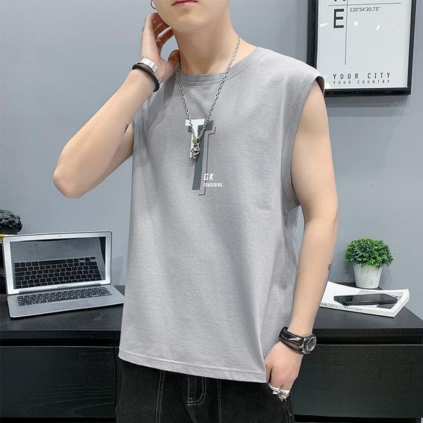 

men' tank sleeveless t-shirt summer fashion brand thin 2021 cotton vest sweat-absorbent basketball sweatshirt, White;black