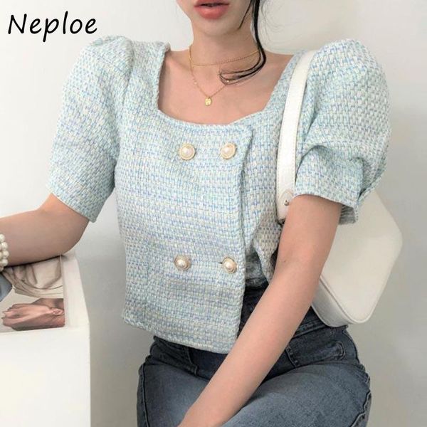 

women's jackets neploe square collar elegant french casual short female pearl double breasted puff sleeve coats summer loose coat, Black;brown