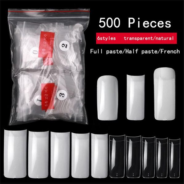 

false nails 500pcs half/full/french cover press on nail tips clear acrylic 10 sizes for salons and diy art, Red;gold