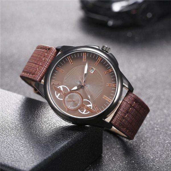 

fashion men leather strap watches analog quartz dress wrist calendar casual belt watch wristwatches, Slivery;brown