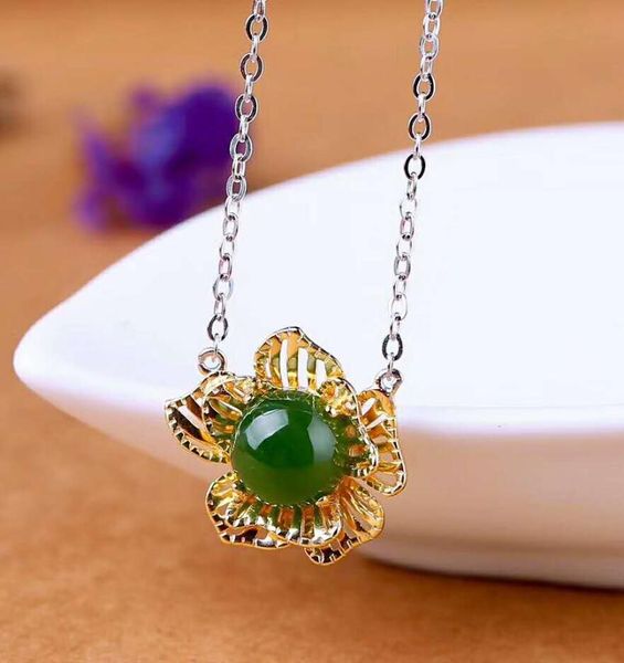 

lockets hetian biyu silver inlay pendant explosion model safety buckle clavicle chain j3#