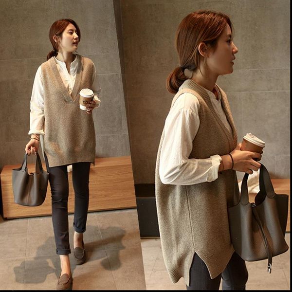 

women sweaters v neck girls pullover vest sweater autumn winter short knitted sleeveless warm casual oversize, White;black