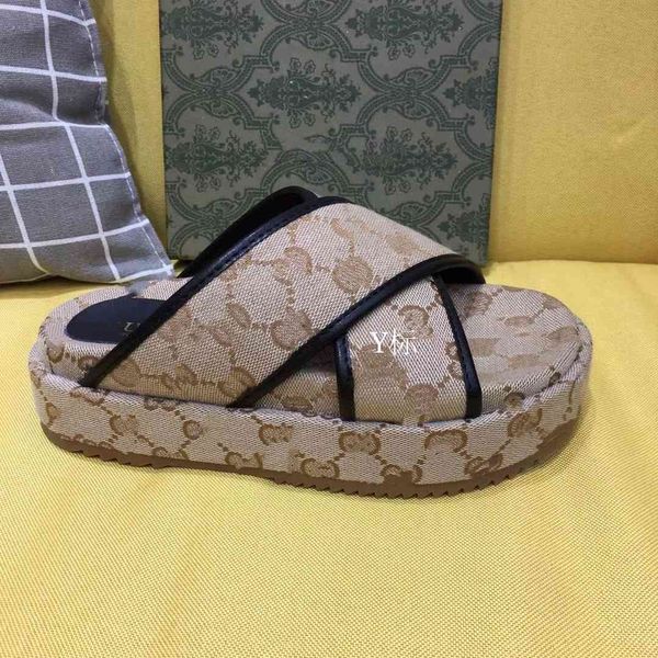 

slippers sandals 2021 new g family wear thick bottom cross satin print flat large size muffin non slip women's towzly, Black