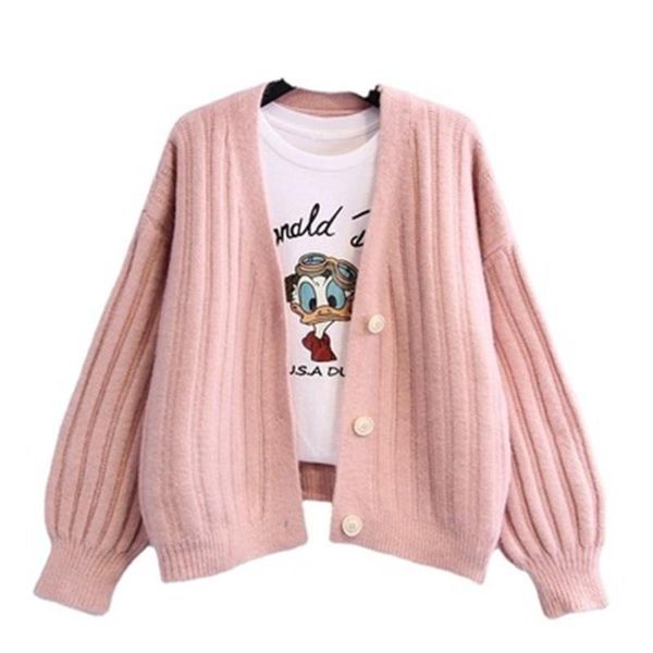 

women's knits & tees fashion knitted cardigan korean clothes version lazy loose student coat for women 2021 winter sweater, White