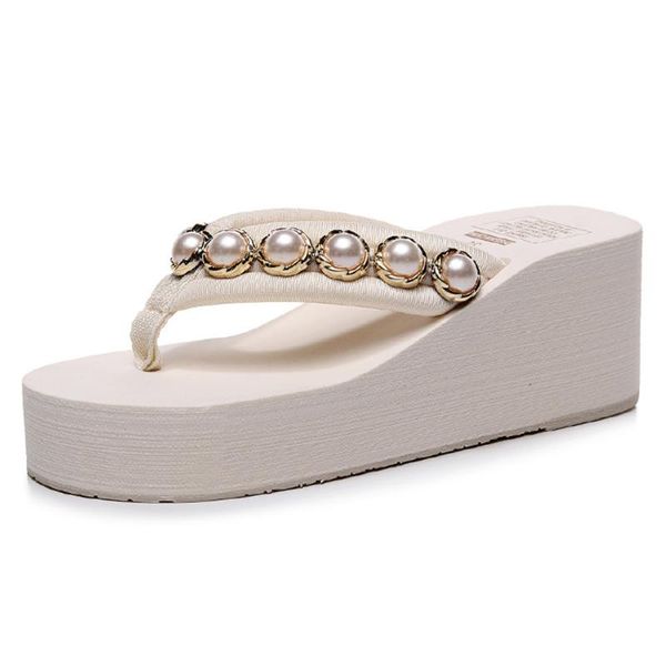 

slippers fashion diy pearl women flip flops beach platform outside wedges sandals summer shoes leisure hh229, Black