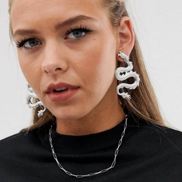 Punk Hip Hop Intarsien Kristall Chinesischen Drachen Stud Ohrringe Für Frauen Männer Gothic Vintage Persönlichkeit Legierung Gold Silber Farbe