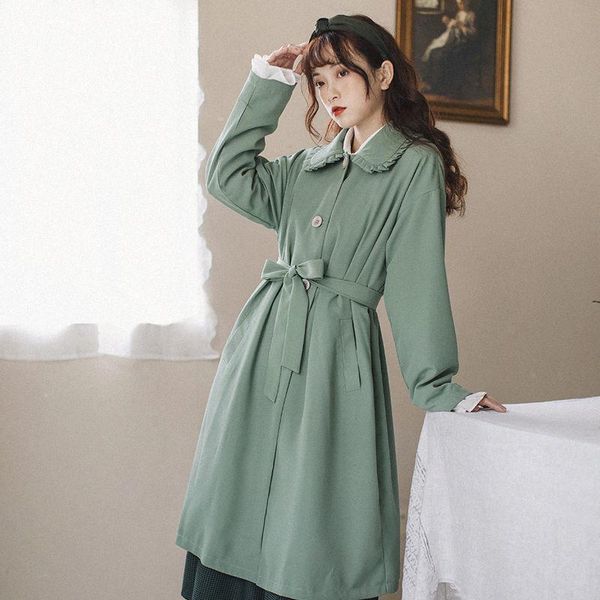 

women's trench coats korea harajuku trendy girl long coat autumn/winter offiec lady high street gentle fairy lolita cute woman windbrea, Tan;black
