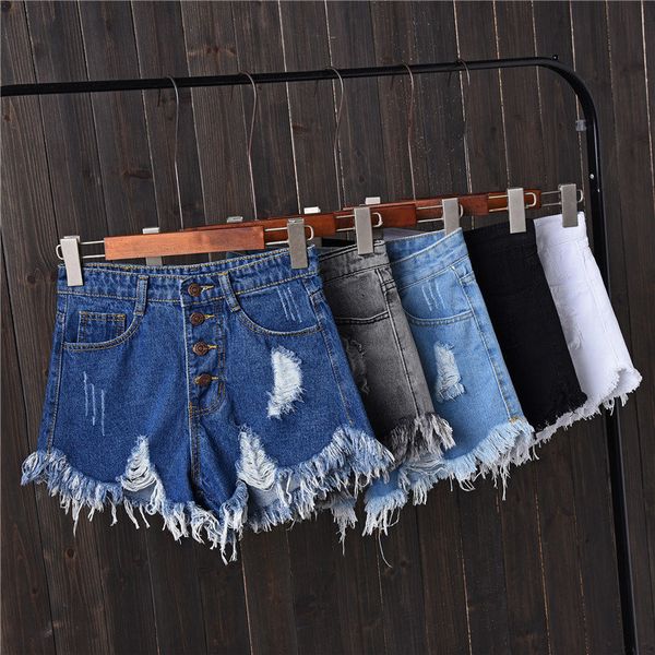 

women summer jeans short beach bodycon buttons denim shorts crimping high waist for 210518, White;black