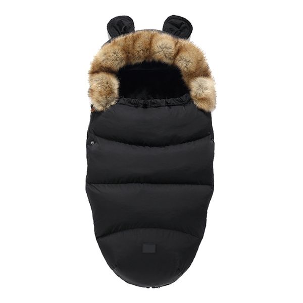 Footmuff для коляски зима теплый конверт сонный съемный меховой воротник черный подгузник смена младенца спальный мешок 211023