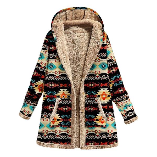 

women's hoodies & sweatshirts fashion women indie folk printed warm plush hooded coat retro autumn winter long sleeve outerwear lady ca, Black