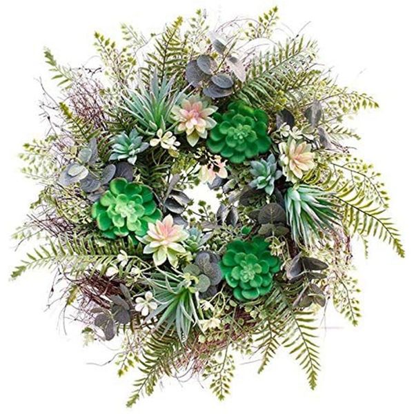 

artificial succulent fern plants wreath for front door wall window wedding party office garden farmhouse home decor decorative flowers & wre