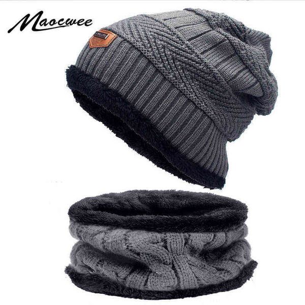 Unisex Frauen Männer Winter Häkeln Warme Heizung Schal Hut Sets Camping Hut Winter Beanie Baggy Warme Wolle Fleece Halstuch Hüte NEU Y21111