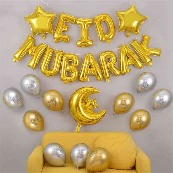 27 adet / takım Eid Mübarek Balonlar Helyum Lateks Balon Anniversaire Parti Dekorasyon Globo Yardım Mübarek Dekorasyon 210925