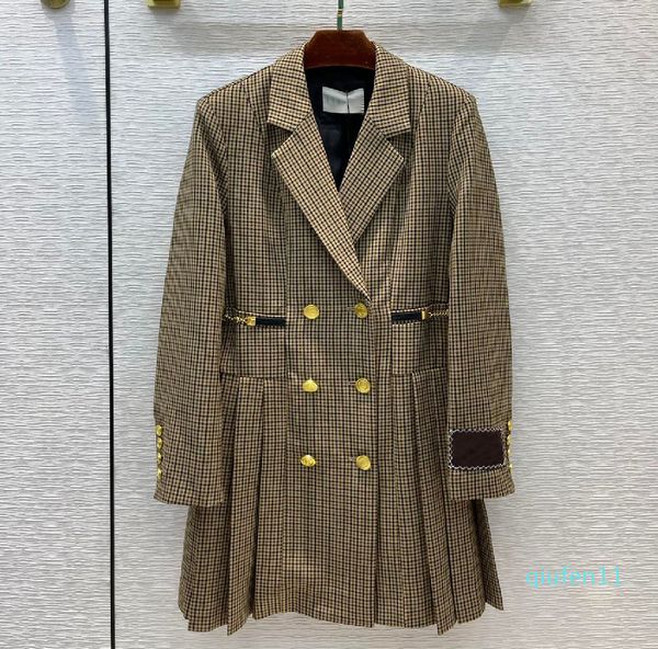 

21fw designer dress jacket women's plaid suit collar over skirt fashion with waist tuck skirts three-dimensional double row button, White;black