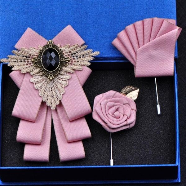 

bow ties british fashion men's wedding performance groom party flower collar tie pocket towel square set men accessories, Black;gray