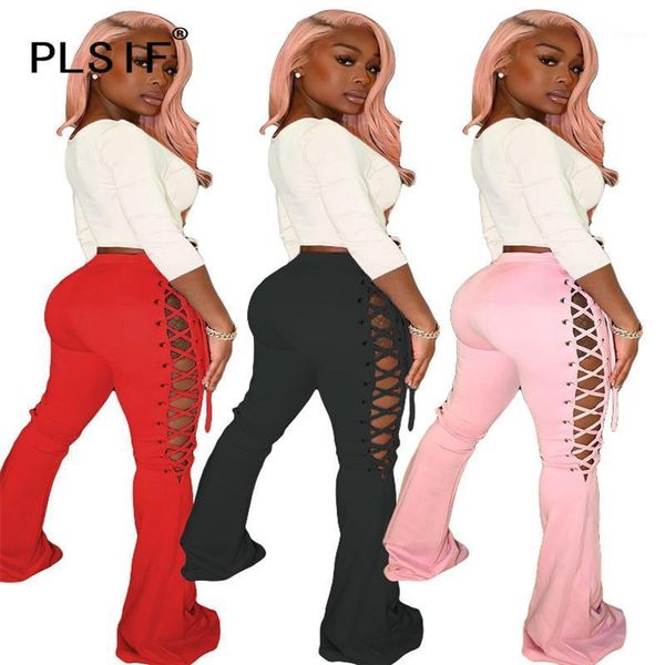 

fashion solid color lace up long pant high waist summer spring trousers for woman casual women's pants & capris, Black;white
