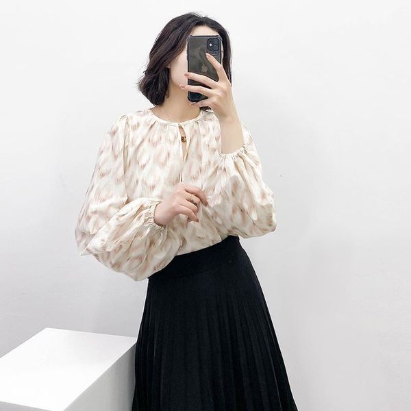 

women's jackets cos style 2021 spring french pink print lantern sleeve shirt, Black;brown