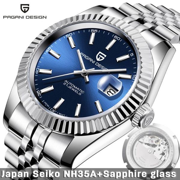 

wristwatches pagani design 100mwaterproof mechanical luminous watches stainless steel nh35a automatic watch men business luxury men's, Slivery;brown