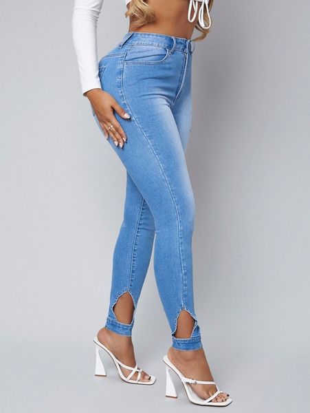 

sxy high waisted cutout skinny jeans o0bw#, Blue