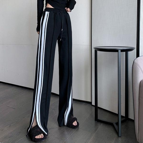 

women's pants & capris loose straight sweatpants, split floor wide-leg and casual pants, children., Black;white