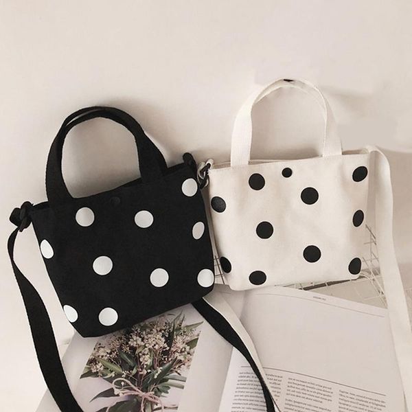 

fashion vintage women canvas handbags 2021 arrival female casual polka dot zipper simple shoulder bags cross body