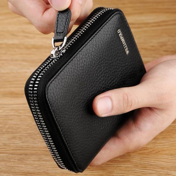 

williampolo wallets men women short mini genuine leather zipper money purse cards holder slots potable black brown blue pink, Red;black