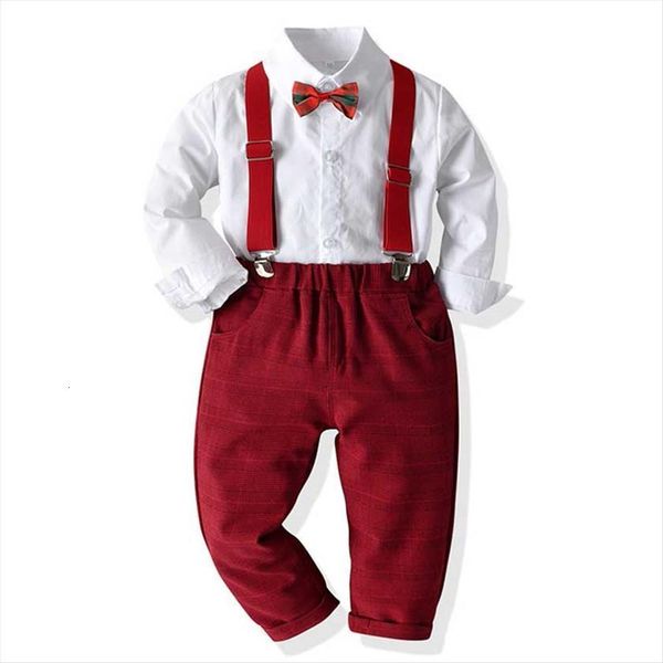 

boy clothing set dress suit gentleman white shirt bow tie red pants party wedding handsome kid for boys clothes, Black