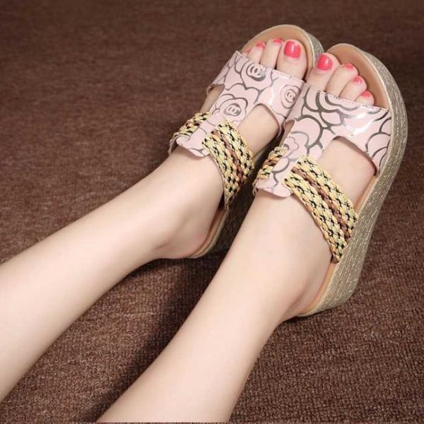 

style slippers, all-match wedge heel platform outer wear mid-heel slippers, Black