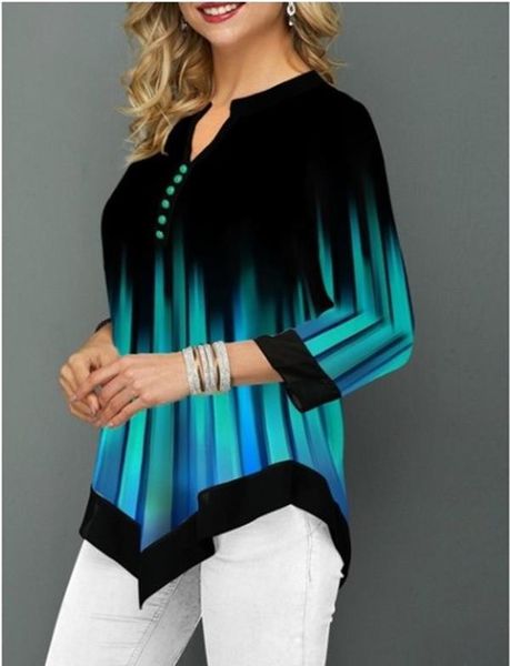 

shirt blouse 2021 spring autumn stripe women irregular long sleeve casual print 3d shirts big size female cloth women's blouses &, White