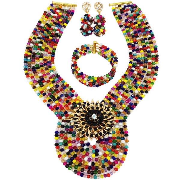 

earrings & necklace muticolors crystal costume nigerian african wedding beads jewelry necklaces set bridal sets 8pd10, Silver