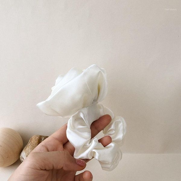 

silk satin big white rose flower scrunchie elastic handmade multicolor hair band ponytail holder headband accessories1