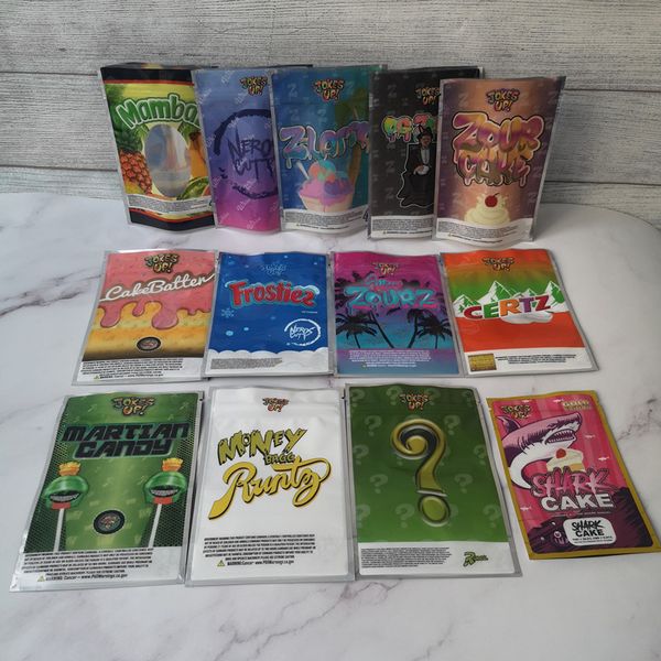 

new joke's up runtz martian candy cakebatter miami zourz money bagg sharklato gold edition shark cake dry herb flower packaging mylar b