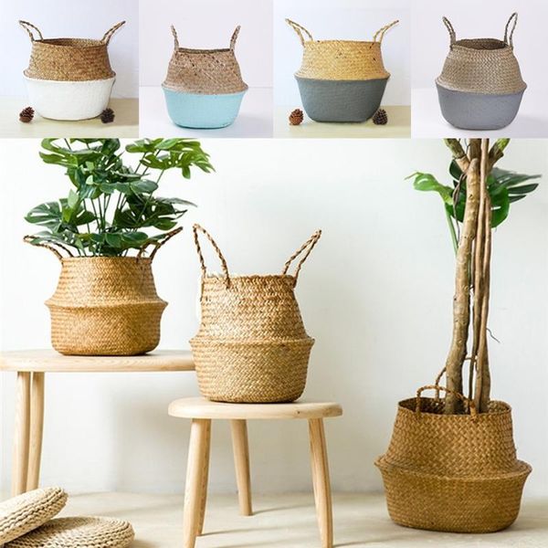 

storage baskets 2021 folding basket seaweed woven flower tabledouble ear pot