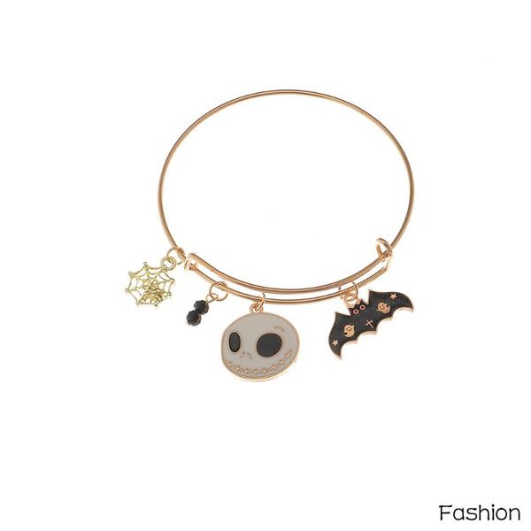 

link, chain metal skull pumpkin ghost pendant retractable adjustable bracelet halloween exaggerate geometry hollow out fashion jewelry gifts, Black