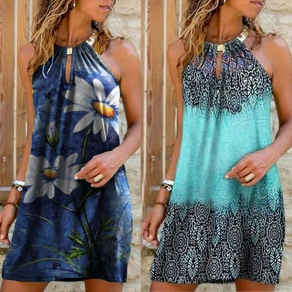 

casual dresses gradient hollow out halter for women 2021 plus size daily sleeveless vintage green grass style mini dress, Black;gray