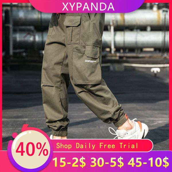 

men's pants xypanda street tide brand hip-hop loose big pockets functional overalls nine points casual, Black