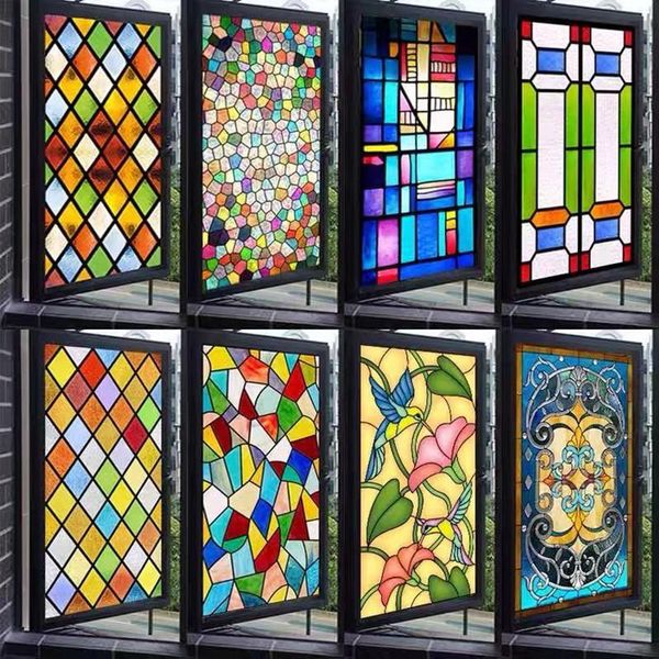 

window stickers customized european style colored frosted glass film electrostatic glue-anti-peeping american church