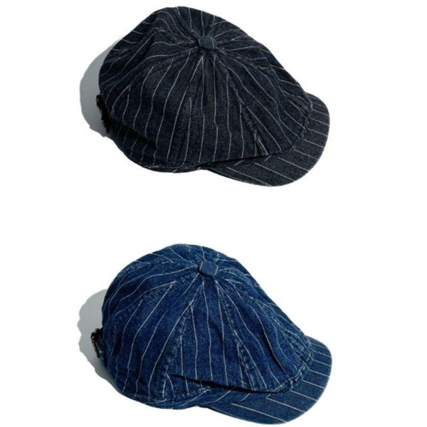 

berets denim stripe soft korean version sboy hat short brim washing spring summer beret fashion peaked cap, Blue;gray