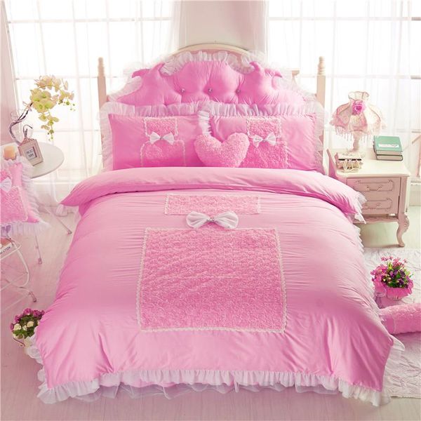 

bedding sets perfume rose design set cotton lace fabric 4/7pcs king  twin size girls bed skirt duvet/quilt cover pillow sham