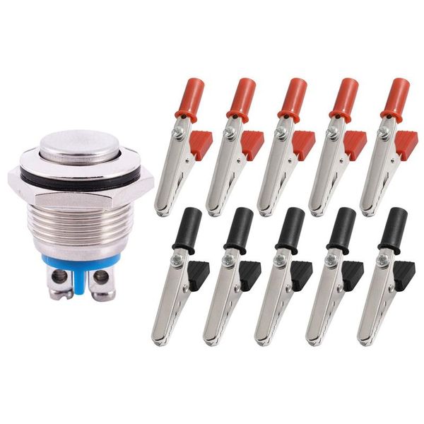 

smart home control 1 pcs metal momentary round push button switch & 10 10a handle electrical crocodile alligator clips