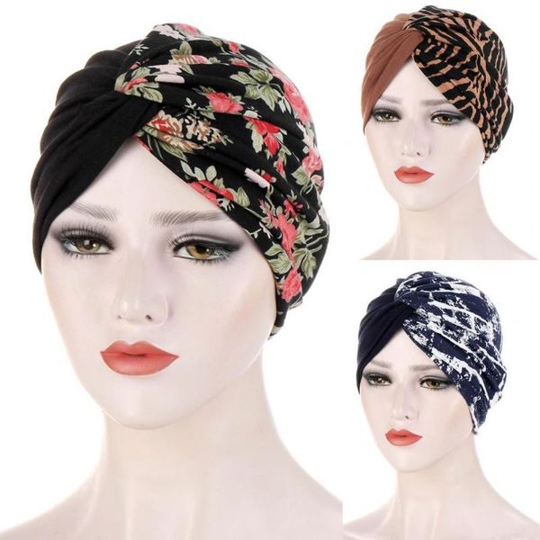 

beanie/skull caps 2021 cotton women turban ethnic style flower headscarf bonnet arab india hat female wrap head turbante mujer, Blue;gray