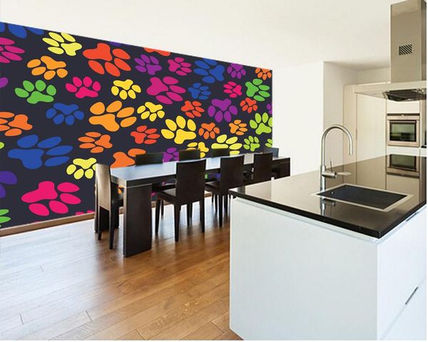 

wallpapers custom 3d murals,animal footprint papel de parede,el living room sofa tv wall bedroom decorative waterproof wallpaper