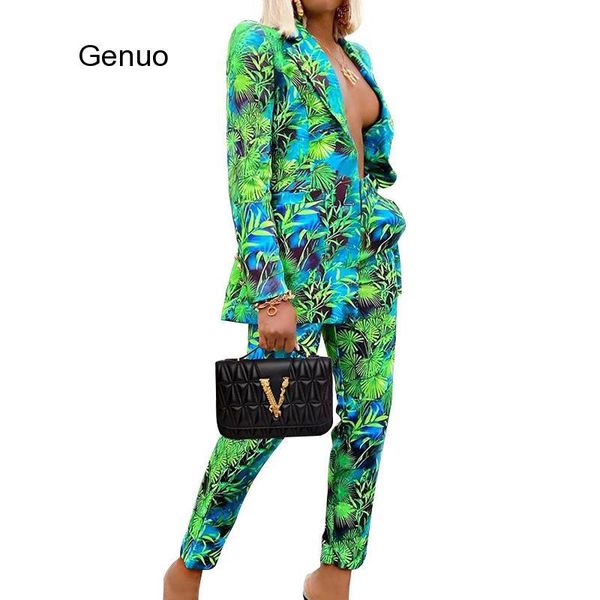 

floral printed elegant 2 piece set women single breasted blazer and long pant 2021 autumn party office lady outfits women's two pants, White