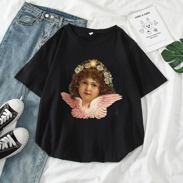 

men's t-shirts 2021 summer cupid angel print t shirt women cartoon clothes harajuku tshirt men aesthetic kawaii fashion cute t-shirt, White;black